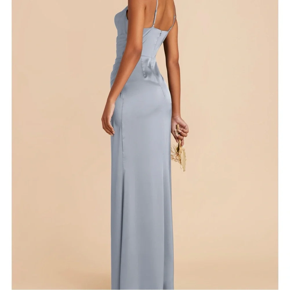 Birdy Grey Matte Satin Dusty Blue Bridesmaid Dress - Picture 3 of 6